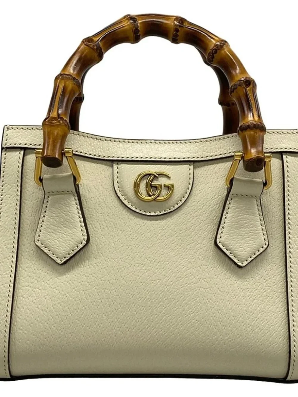 GUCCI Diana 702732 Cream Gold Leather Bamboo Handbag